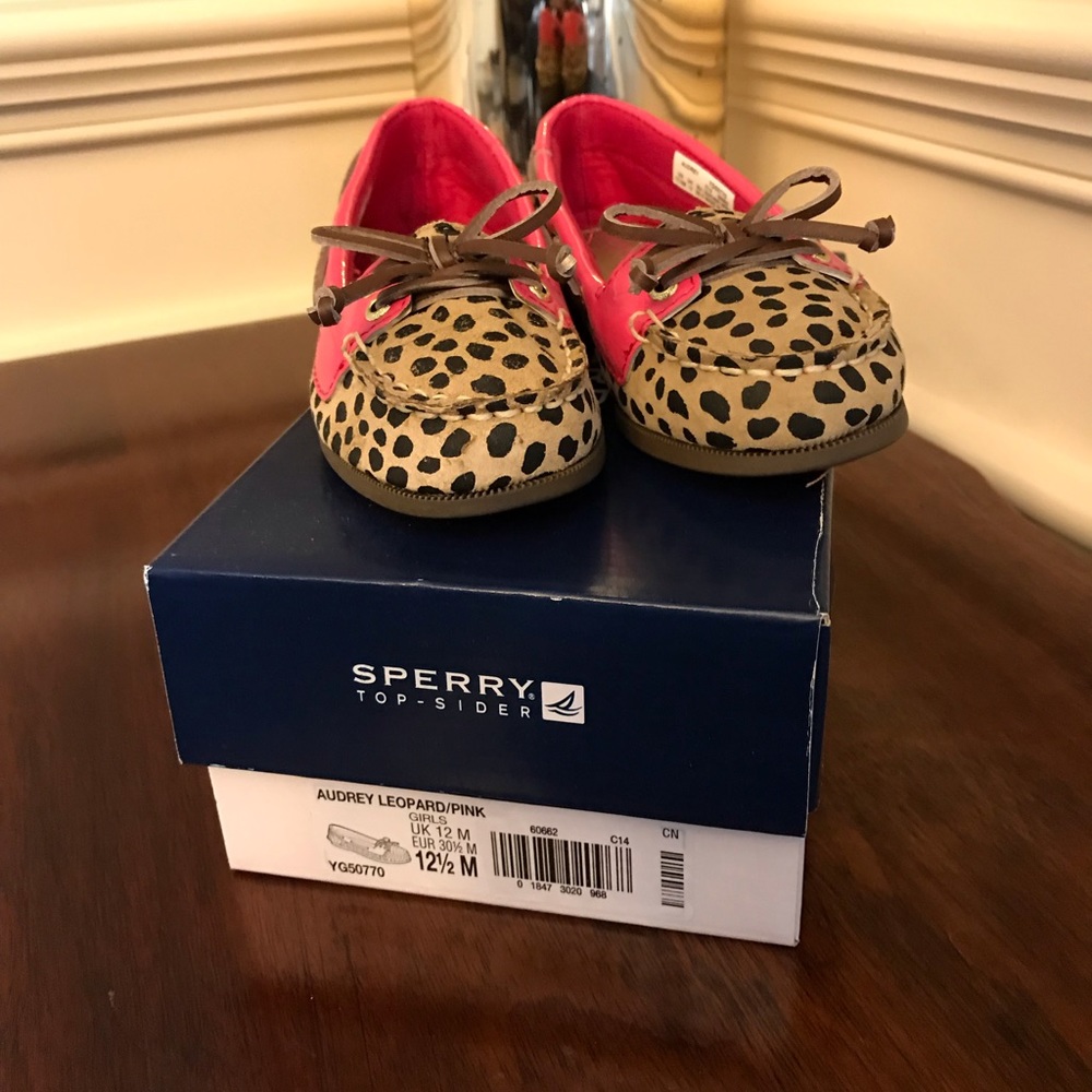 SPERRY PINK LEOPARD TOP SIDERS FOR GIRLS:SIZE 12.5